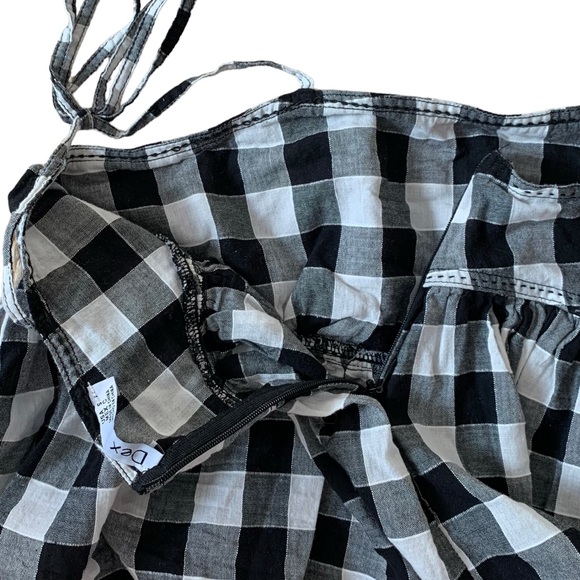 DEX size small black & white plaid crop top peplum style with spaghetti ties - Picture 6 of 6